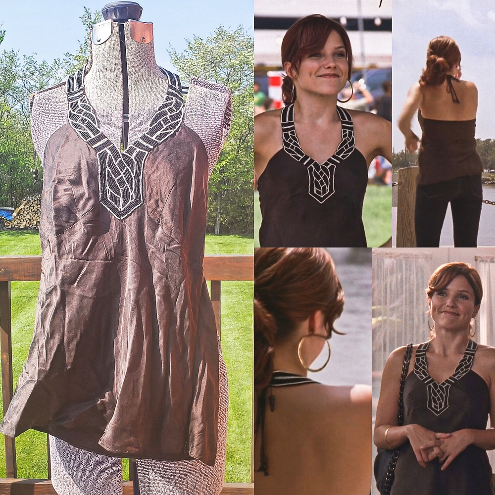 ASO Brooke Davis On OTH || Brown Halter Top with Geometric Bead Detailing